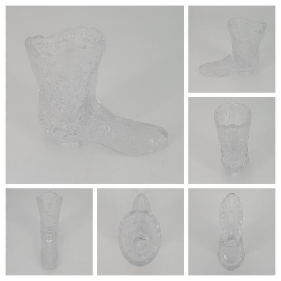 Victorian Button Boots Glass Shoe Set Ladies Pressed Aqua Blue Clear Pink Fenton - Picture 5 of 12